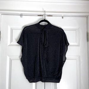Black Sparkly Tie Blouse